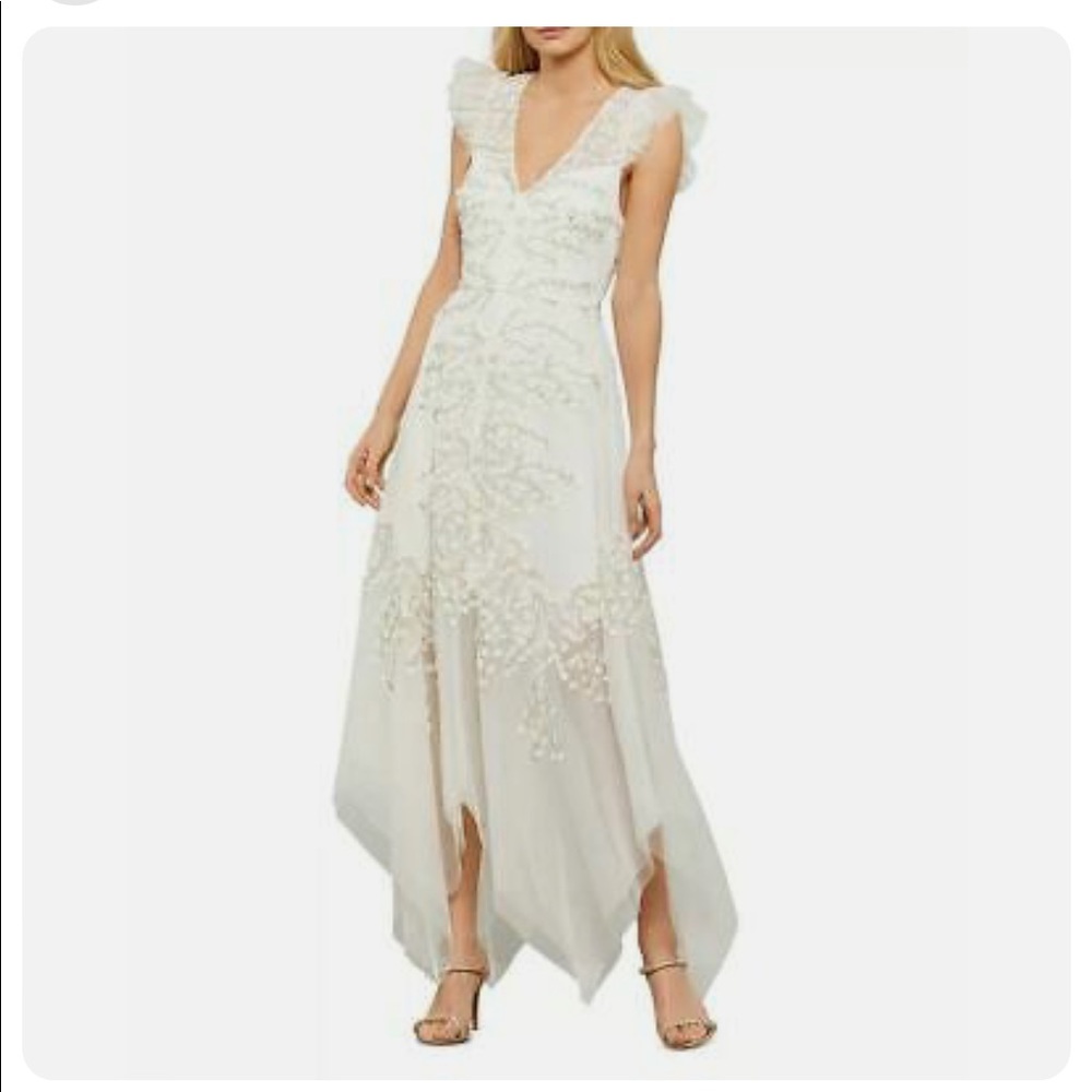 BCBG Maxaazria Embroidered Tulle Ruffle Dress